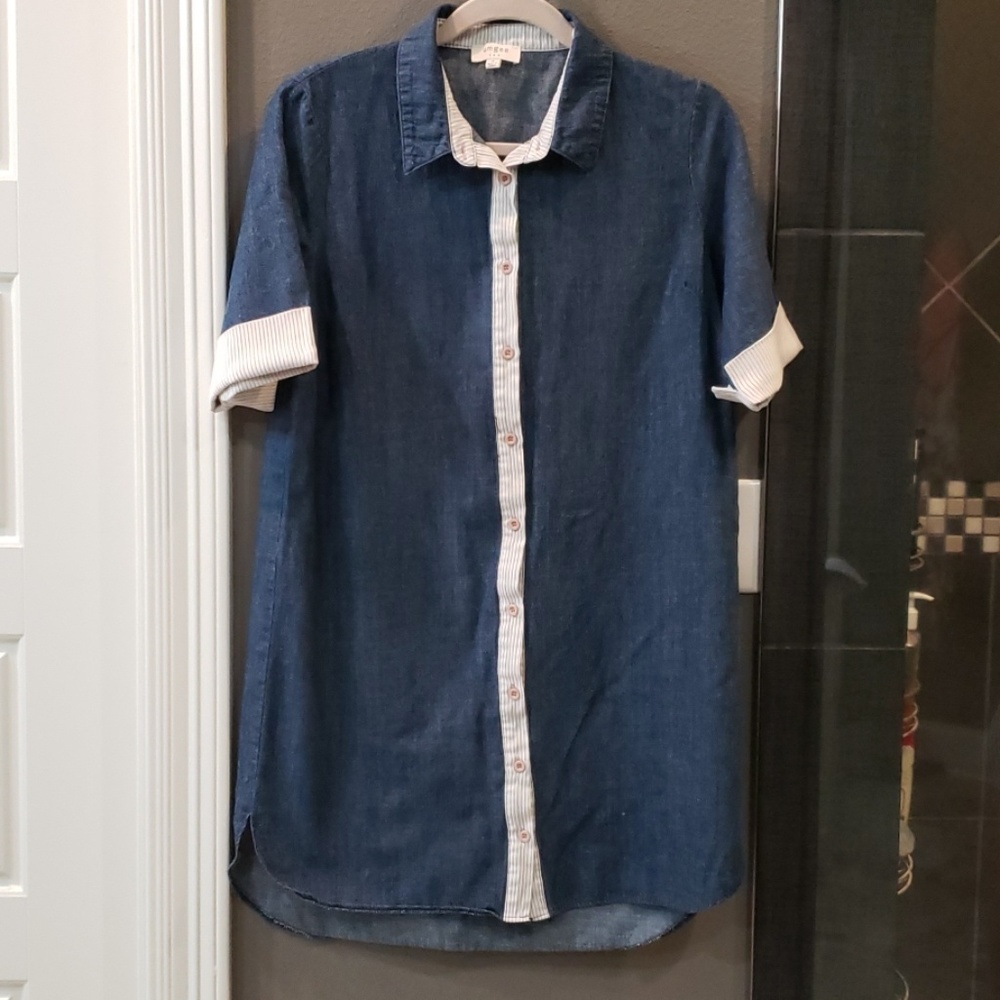 Denim dress with stripe trim